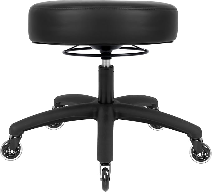 Chair Master 17" Round Vinyl Fabric Stool, Table Height, 360 deg Level Activation, Heavy Duty, Lab, Medical, Garage, Home, Spa, Cleanroom (Rubber Roller, Black)