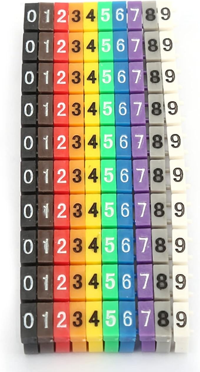 Wire Number Labels, 0.2 x 0.2in Colorful Wire Number Tube Cable Marker, Digital Number Clip on Wire Marker, Plastic Wire Numbering Marker for Wires Management, 100Pcs