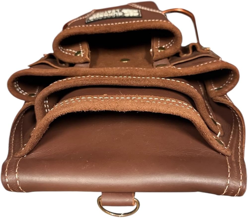 Supreme Leather Tool Pouch for Construction Carpenter Tool Bag Electrician's Pouch | 10 Pockets 2 Stainless Steel Hammer Holders Top Grain Leather Bag