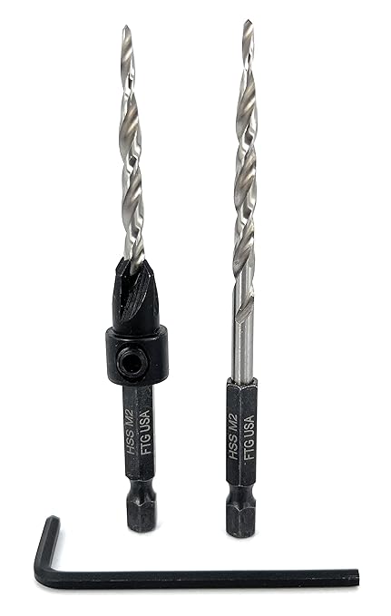 FTG USA Adjustable Wood Countersink Drill Bit #8 (11/64") with 1 Tapered Drill Bit for Woodworking