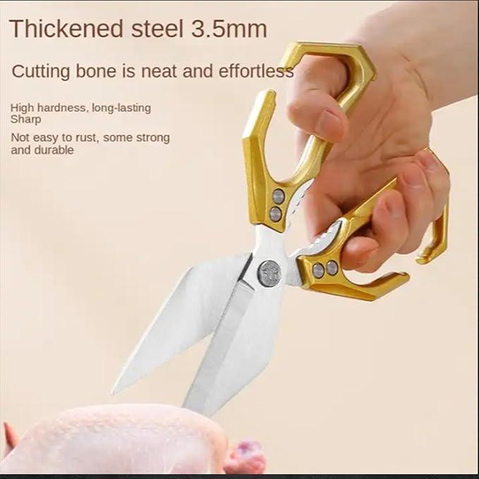 Multi-Purpose Kitchen Scissors,stainless steel scissors,Poultry Shears,Sharpeners Bottle Openers Zester and More Stainless Steel,for opening cans and heavy duty poultry cutting (Gold)