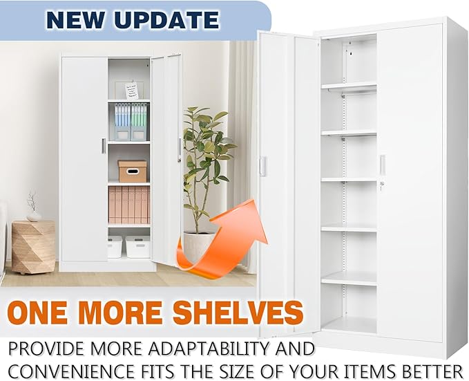 BESFUR Metal Storage Cabinet 87" H,Tall Locking Storage Cabinets with Top Cabinet and 4 Adjustable Shelves for Home Office, Garage,School, Apartment, Warehouse, Utility Room，Black