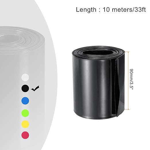 MECCANIXITY Battery Wrap PVC Heat Shrink Tubing 58mm Dia 90mm Flat 33 Feet(10meters) Black Good Insulation for Battery Pack