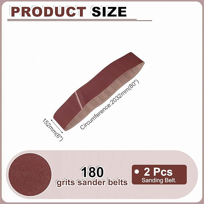 HARFINGTON 6 x 80 Inch Sanding Belts, 2 Pcs 180 Grits Aluminum Oxide Abrasive Belt Sander File Belt for Woodworking, Metal Polishing, Knife Sharpener