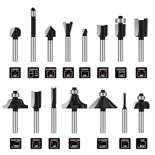 Router Bits Set of 15 Pieces 1/4 Inch Router Bit Set Woodworking Tools for Beginners, Router Bits Sets Idea Gifts for Dad