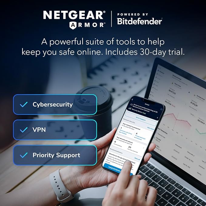 NETGEAR Orbi 370 Series Dual-Band WiFi 7 Mesh Network System for Home (RBE374) - Wireless Router + 3 Extenders, Security Features, 5 Gbps, Covers 8,000 sq.ft., 70 Devices, 2.5GB Internet Port, BE5000
