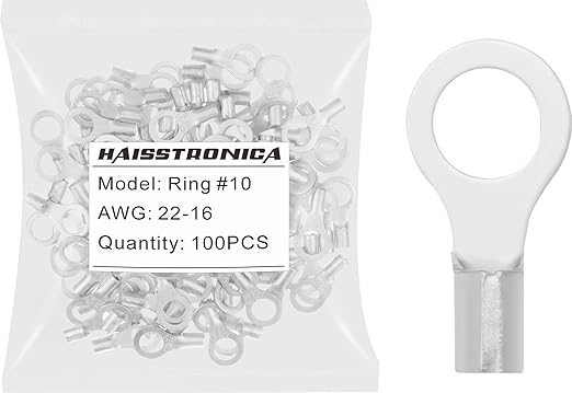 haisstronica 100pcs #10 Ring Terminals,AWG 22-16 Brazed Seam Non-Insulated Copper Wire Connectors