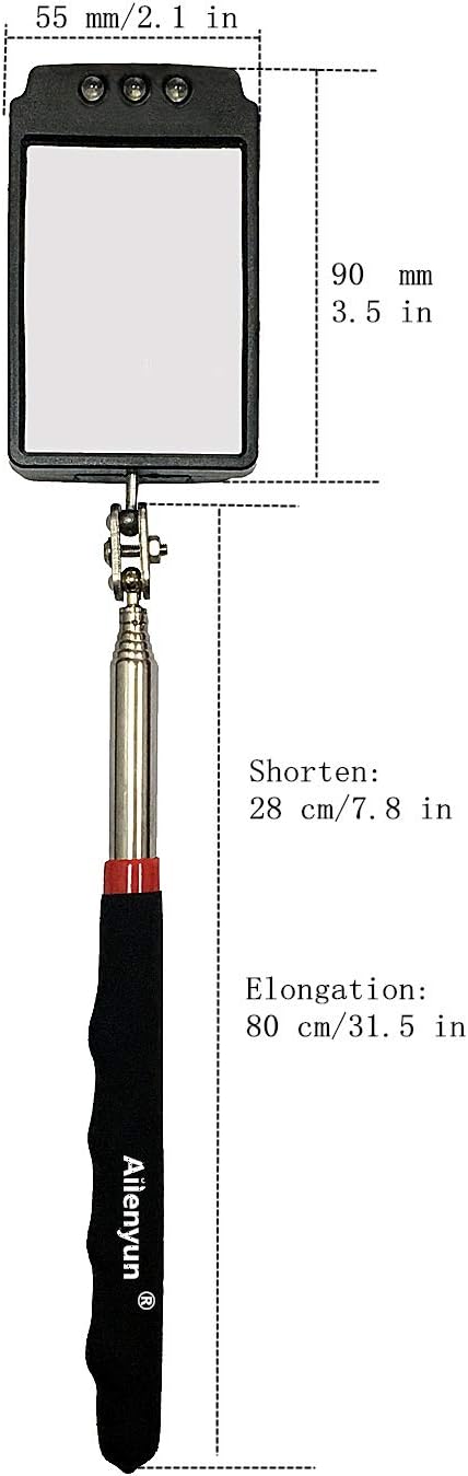 Telescopic inspection mirror with light large telescoping led 360 Inspection Rotating lamp automotive mechanic repair reversing on a stick extendable hand handle car extra held vehicle extended