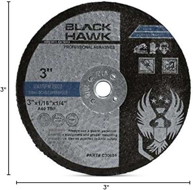 BHA Metal and Stainless Steel Cut Off Wheels for Die Grinders, 3” x 1/16” x 1/4” - 25 Pack