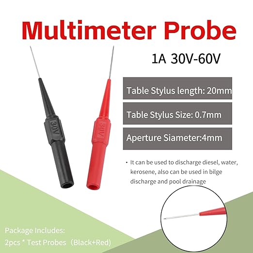 Test Probes Insulation Piercing Needle, Yosoo Sharp Stainless Steel Needle Tipped Tip Multimeter Probes Test Leads Flexible Silicon Back Probe Pin for Multimeters 1 Pair