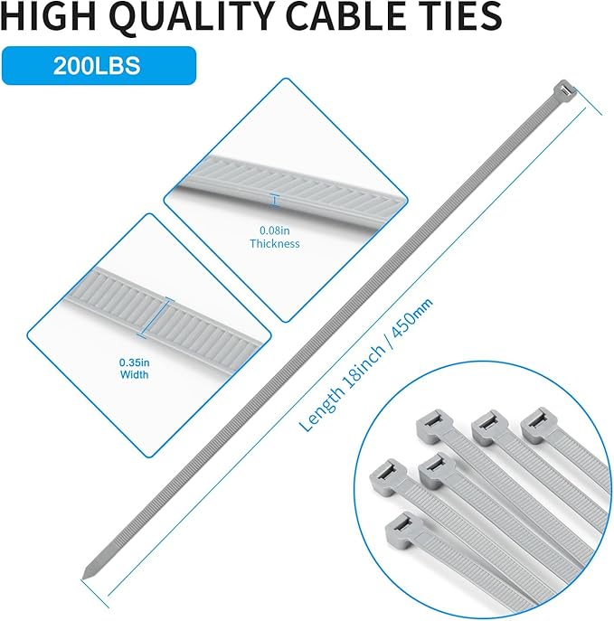 18 inch Gaeden Green Zip Ties Heavy Duty 100 PACK, 200 LBS Ultra Exclusive Strong Plastic Wire Ties, Large Cable Ties Extra Long Tie Wraps, Indoor and Outdoor UV Resistant