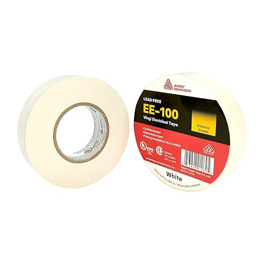 Avery Dennison Electrical Tape, General Use PVC Electric Tape, UL/CSA Listed Insulating Vinyl Tape for Electrical, Repairs, Automotive and Equipment, EE-100, ¾ in x 66 ft, White, 1 Roll