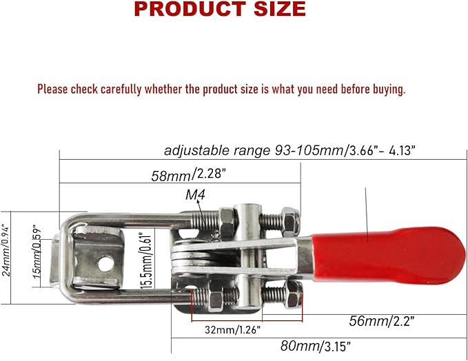 2pcs Heavy Duty Toggle Clamp Capacity 400LBs, 304 Stainless Steel Adjustable U Bolt Holding Quick Release Latch (40323-2pcs)