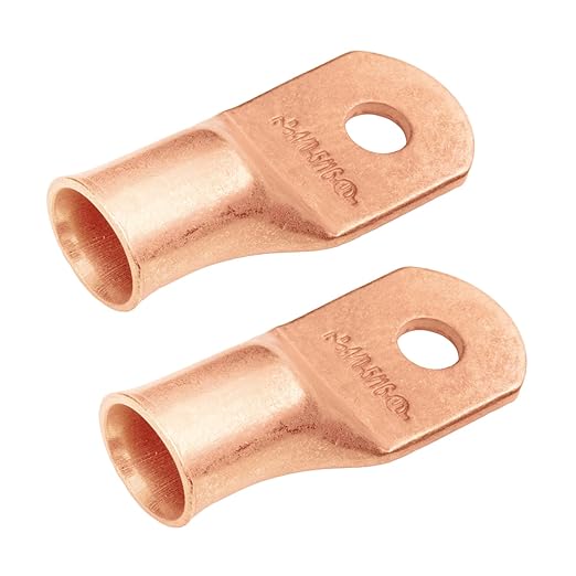 SELTERM 2pcs 4/0 AWG 5/16" Stud Copper Wire Lugs, Ring Terminals, Battery Cable Ends, 0000 Gauge Ring Terminal Connectors, UL Heavy Duty Bare Copper Eyelets Battery Terminal Connectors