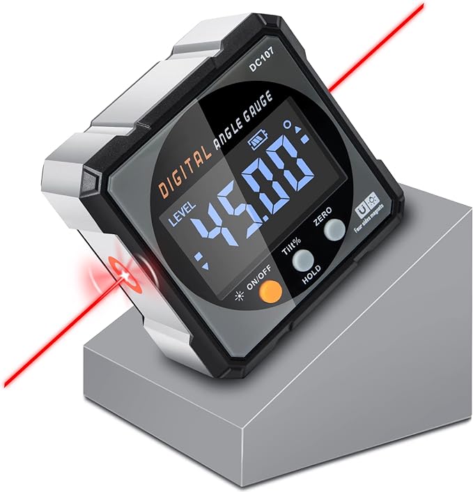 Digital Angle Finder with Electronic Laser - 4-side Strong Magnetic Angle Gauge, Cube Inclinometer with Backlight, Table Saw Miter Protractor, Woodworking Measuring Tool, Level Box for Hanging