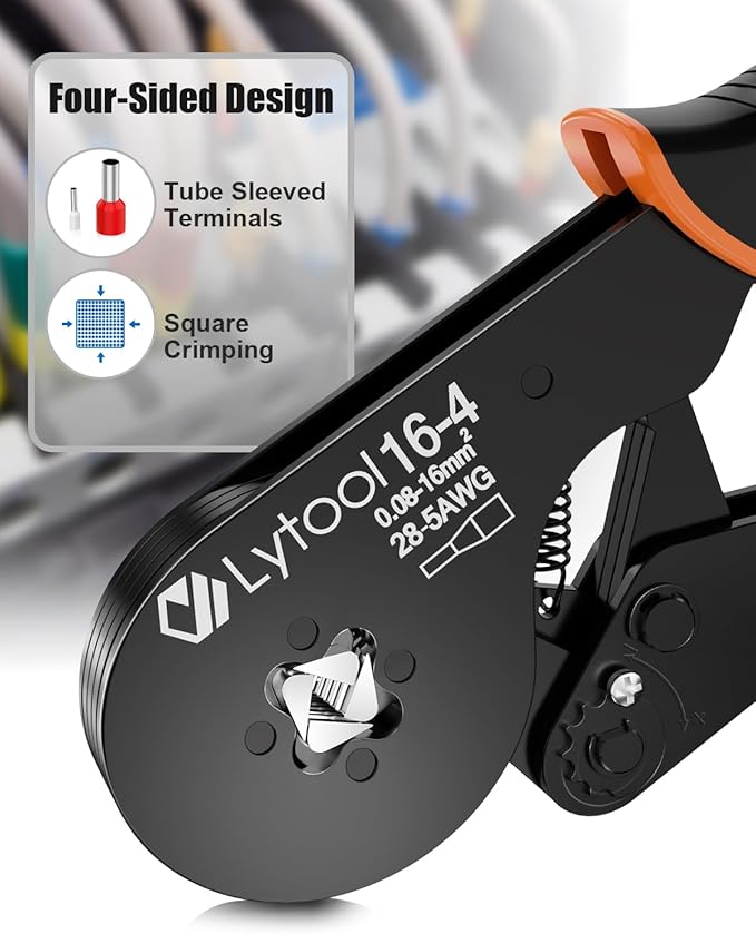Lytool Ferrule Crimping Tool Kit AWG28-5 (0.08-16mm²), Wire Ferrule Crimper, Self-Adjustable Ratchet Wire Square Jaw Crimping Pliers for Wire Ferrules Terminals