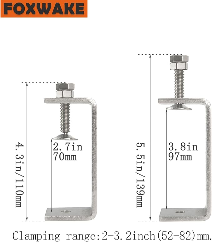 Stainless Steel C Clamps 3.2In for Mounting, Heavy Duty Metal U Clamp for Metal Working Small Desk Clamp with Stable Wide Jaw Opening & Protective Pads/I-Beam Design (2pcs)