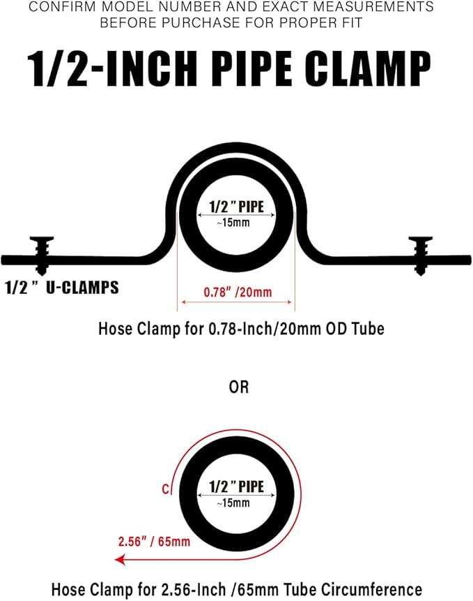 Black Durable U-Clamps Metal Pipe Clamps Double Hole Double Hole Pipe Strap DIY U-Bracket (Pack of 6) (1/2 INCH)