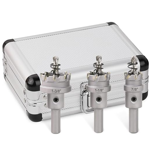3PCS Carbide Hole Saw Kit, 7/8'' to 1-3/8'' Metal Hole Cutter with Pilot Drill, Holesaw for Hard Metal, Stainless Steel, Iron, Mild Steel, Aluminium, Alloy, Plastic, Fiberglass