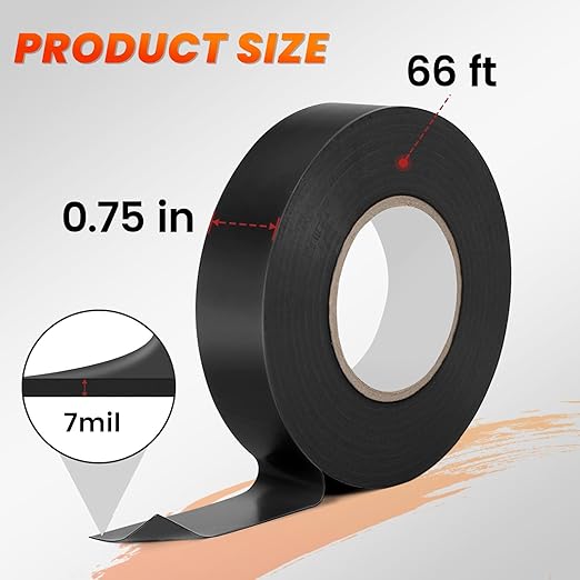 Electrical Tape, Black, 3/4 inch x 65 ft, High Temperature Electric Tape Weatherproof for Home DIY, Repairs, Electrical, Automotive and Equipment, 5-Pack (5)