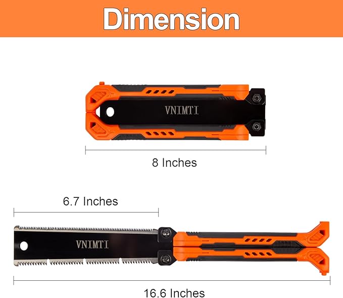 Hand Saw for Wood Cutting, 16 Inch Folding Hand Saw with SK5 Double Edged Blade, Orange