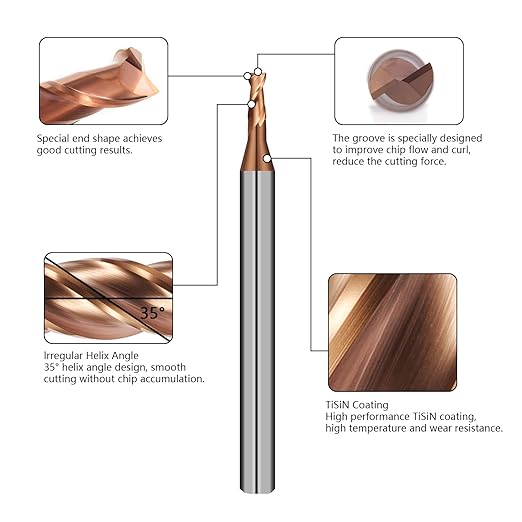 2 Flute 3/32" Carbide Square End Mill 5PCS Micrograin Milling Bits Sets TISIN Coating CNC Router Bit for Steel