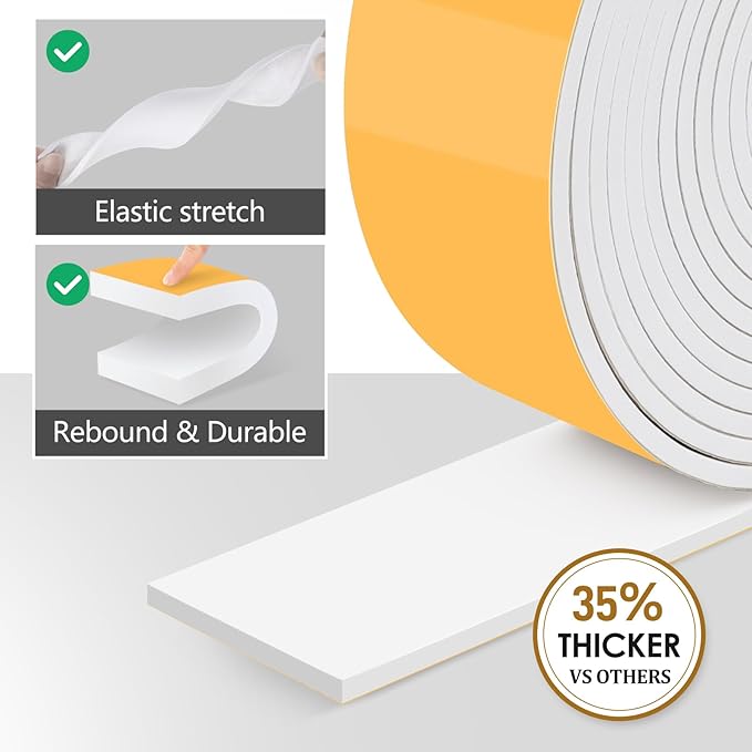 Pipe Insulation Tape, Outdoor Water Pipe Insulation Wrap, Foam Insulation Tape for Outdoor Pipes Winter Freeze Protection, Heat Tape for Water Pipes, Copper Pipes, PVC, AC Line, 2in x 15ft, White