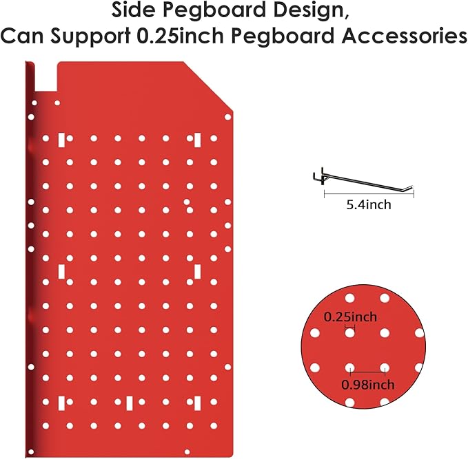 CCCEI Modular Pegboard Rack Power Tool Organizer with Charging Station. 4 Layer Wall Mount Drill Holder, Red Tool Battery Charger Organizer. Garage Shop Storage Utility Shelf with 10FT Power Strip.