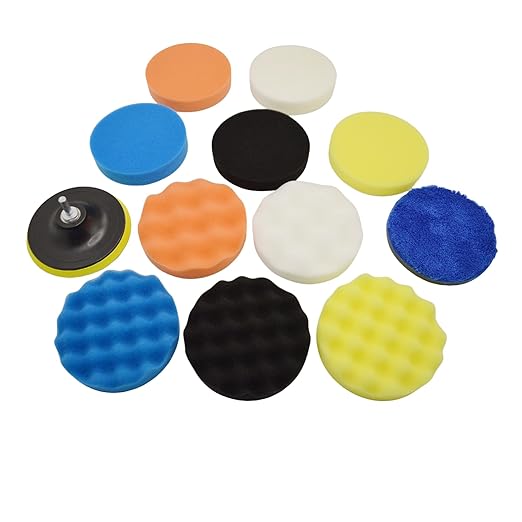 12Pcs 5inch Foam Buffing Polishing Pads Kit, with Coral Fleece Pad, Backing Plate, M14 Drill Adapter, Car Buffing Kit for Car Polishing, Waxing, Sealing Glaze (12Pcs-5inch)