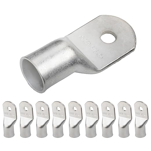 SELTERM 10pcs 250 MCM-5/16 Stud Tinned Copper Wire Lugs, Heavy Duty Battery Cable Ends,250 kcmil Ring Terminals, UL Battery Lugs Marine Grade Copper Eyelets Electrical Battery Terminal Connectors