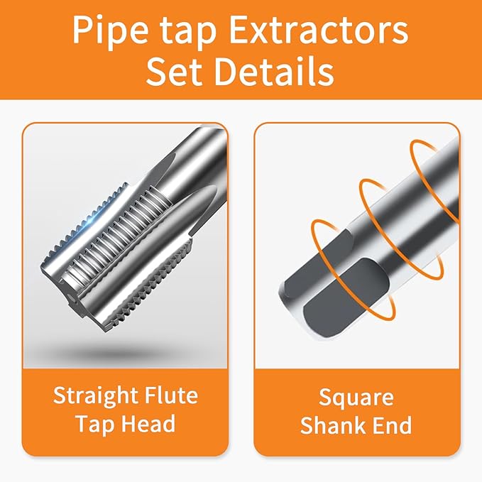 5-Piece NPT Pipe Tap Set, Precision Carbon Steel NPT Tap Thread Cutting Brill Bits Set for Clean Accurate Threads, 1/2" NPT Tap, Perfect for Plumbers Mechanics DIYers, with Durable Plastic Case.