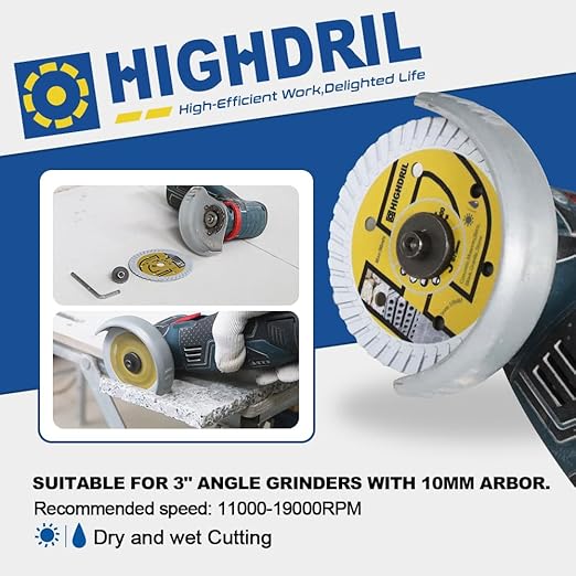 HIGHDRIL Diamond Concrete Blade 3" 75mm x Arbor 3/8" 10mm - 4pcs Angle Grinder Cutting Disc for Cutting Granite Hard Concrete Products Hard Artificial Natural Stones Clinker