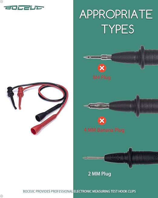 Mini Test Hook Clip with 2mm Jack Design Easy Connection to 2mm Probe Multimeter Test Lead