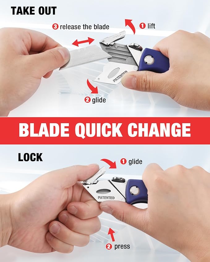 WORKPRO Folding Utility Knife, Quick-Change Box Cutter, Blade Storage in Handle with 5 Extra Blades Included