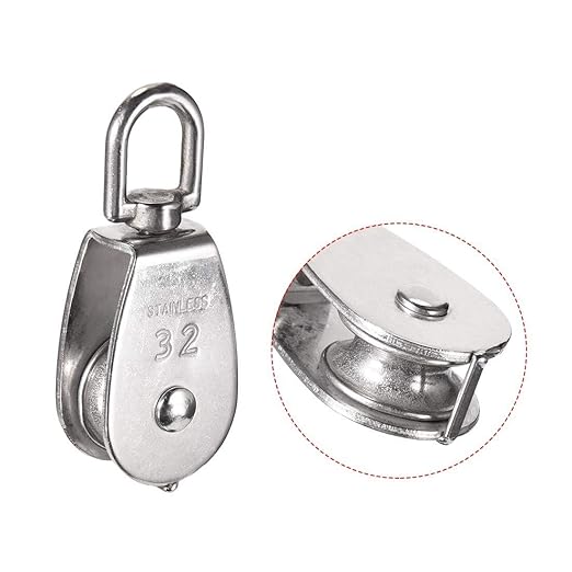 Rocaris 6 Pack M32 Stainless Steel Wire Rope Crane Pulley Block 551lbs Lifting Crane Swivel Hook Single Pulley Block Hanging Wire Towing Wheel