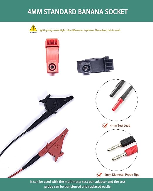 Multimeter Alligator Clips, Heavy Duty Alligator Clips Set Full Insulated with 4mm Banana Jack Socket for Electrical Test