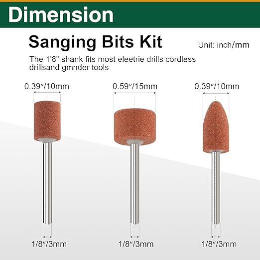 48 Pcs Aluminum Oxide Sanding & Grinding Bits, 3 Types 1/8 Shank Rotary Tool Set for Woodworking, Metal Polishing