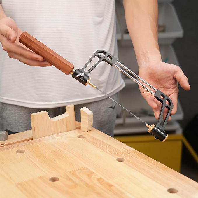 TOOLCOOL Coping Saw for Woodworking Aluminum Alloy Frame Hardwood Hex Handle Handsaw with 15T 18T 24T High Speed Steel Saw Blades