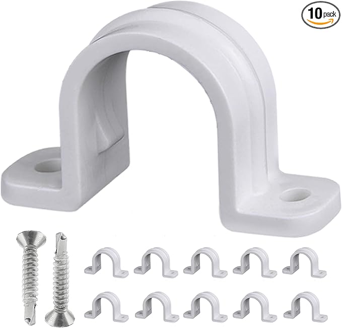 10 Set Pipe Clamps,SCH 1 in (32 MM) PVC Pipe Strap Clips,Two Hole Plastic Pipe Clamps,Conduit Strap Clamps
