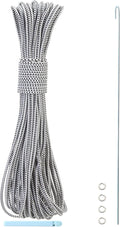 Tent Pole Shock Cord 1/8 inch 60ft, Replacement Shock Cord for Tent Rod, Tent Pole Repair Kit, Elastic Bungee Cord,Elastic Cord with Lead Wire/Washers/Clip (White/Black)