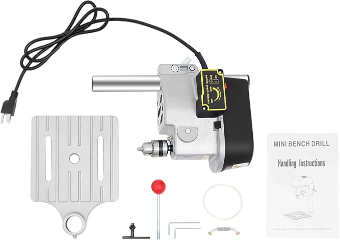 3-Speed Benchtop Drill Press Table, Electric Bench Drilling Machine, Mini Drill Press Stand, Tabletop Drilling Machine 110V, 340W Copper Motor Variable Speed, 0-16000 RPM