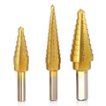 COMOWARE Step Drill Bit Set - Titanium Coated, Double Cutting Blades, High Speed Steel, Short Length Drill Bits Set of 3 pcs, Total 28 Sizes