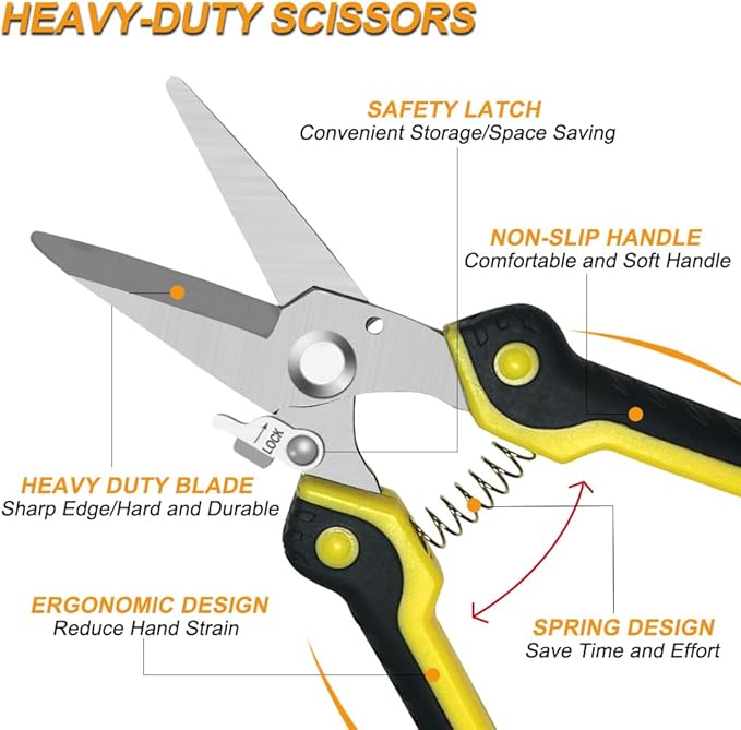 8 Inch Heavy Duty Scissors, Multifunction Shears for Cutting Cable Wires, Cardboard (8-Inch Straight Snips)