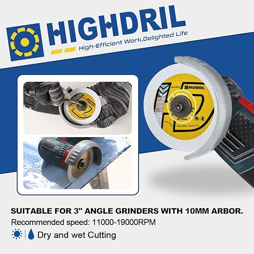 HIGHDRIL 3" 75mm Circular Saw Blade Set 4pcs - Diamond/HSS/Carbide Cutting Disc for Angle Grinder Cutting Soft Metal Copper Aluminum Granite Tile Marble Granite Plastic Wood Glass