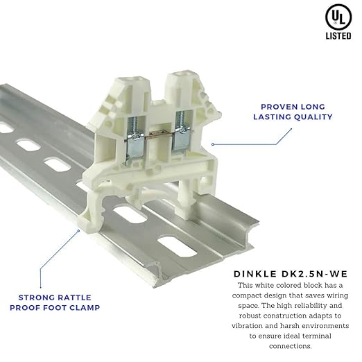 Dinkle White DK2.5N-WE DIN Rail Terminal Block Screw Type UL 600V 20A 12-22AWG, Pack of 100