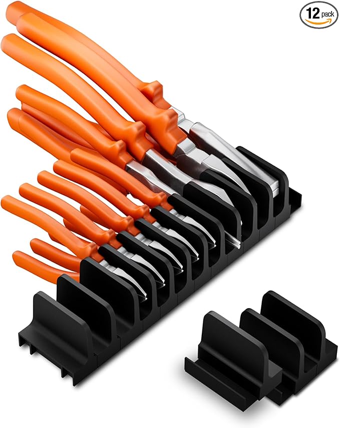 12 PCS Plier Organizer for Toolbox & Tool Drawer, Magnetic Plier Holders, Modular Tool Box Organizers for Professional Mechanics, Technicians (Black)