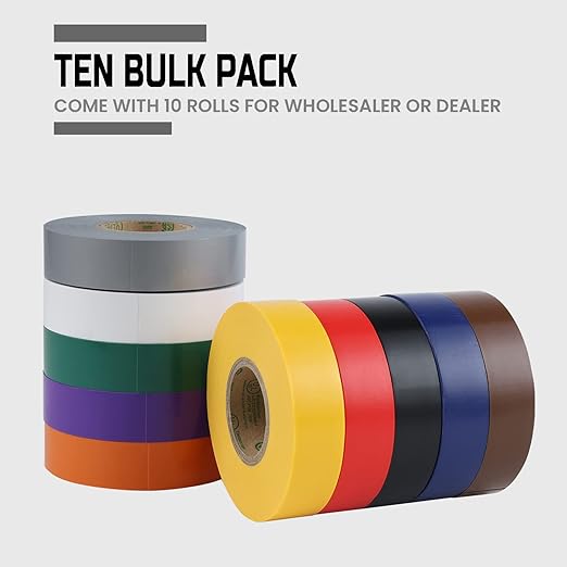 Lichamp 10-Pack Colored Electrical Tape Waterproof,3/4 inx66ft,Industrial Grade UL/CSA Listed High Temp Electrical Tape 10 Colors Electric Super Vinyl