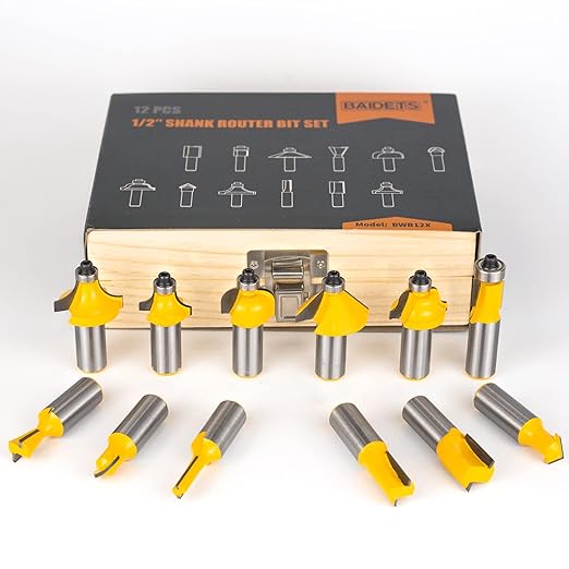 Router Bits Set 1/2 Inch Shank - BAIDETS 12 Pieces 1/2" Tungsten Carbide Router Bits, Woodwork Tools