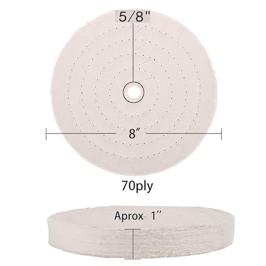 SCOTTCHEN Buffing Polishing Wheel 8" x 5/8" Arbor x 70Ply White Fine Cotton for Bench Grinder - 2 PCS