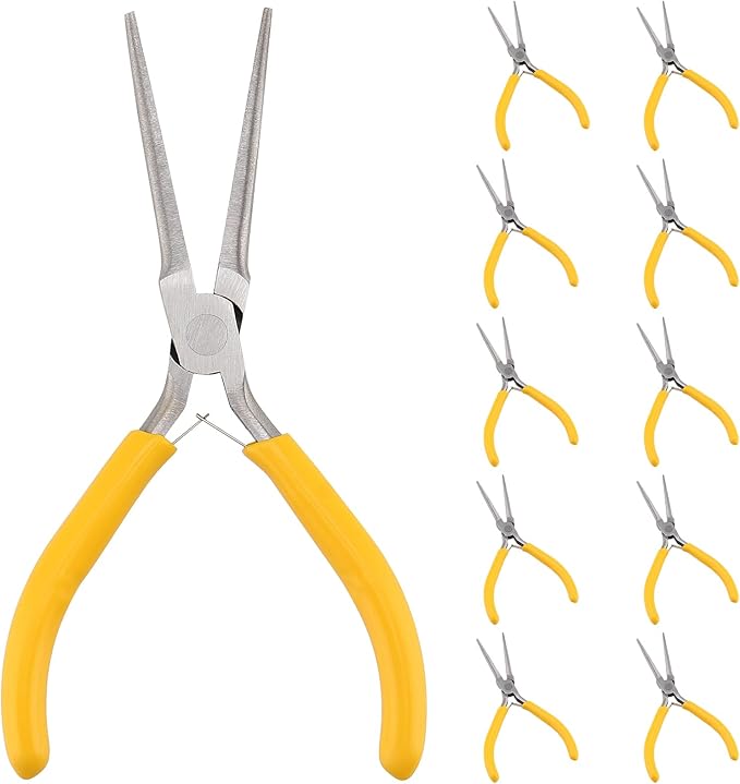 SEUNMUK 10 Pack 6 Inch Long Needle Nose Pliers Set, Precision Long Nose Pliers with Comfort Grip Handles, Extra Long Needle Nose Pliers for Jewelry Making, Bending Wire and Small Object Gripping